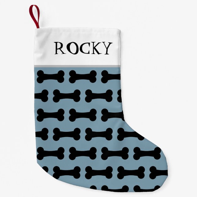 Personalised Dog Bone Pattern Dusty Blue Small Christmas Stocking (Front)