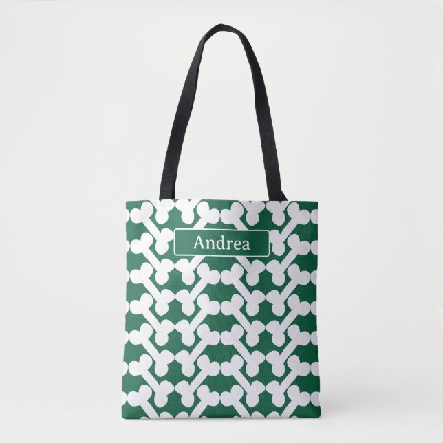 Personalised Dog Bone Pattern Green White Modern  Tote Bag (Front)
