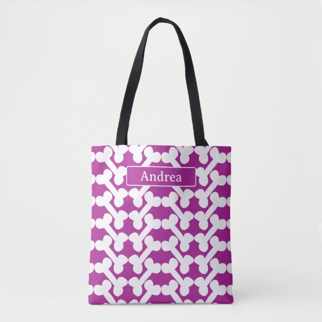 Personalised Dog Bone Pattern Pink White Modern Tote Bag (Front)