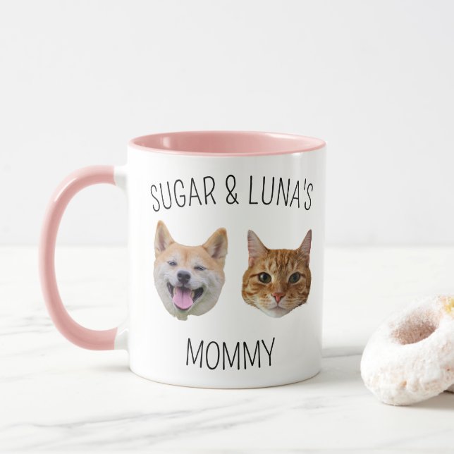 Personalised Dog Cat Face Mug, Mug gift for Mum (With Donut)