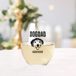 Personalised Dog Dad Name Stemless Wine Glass
