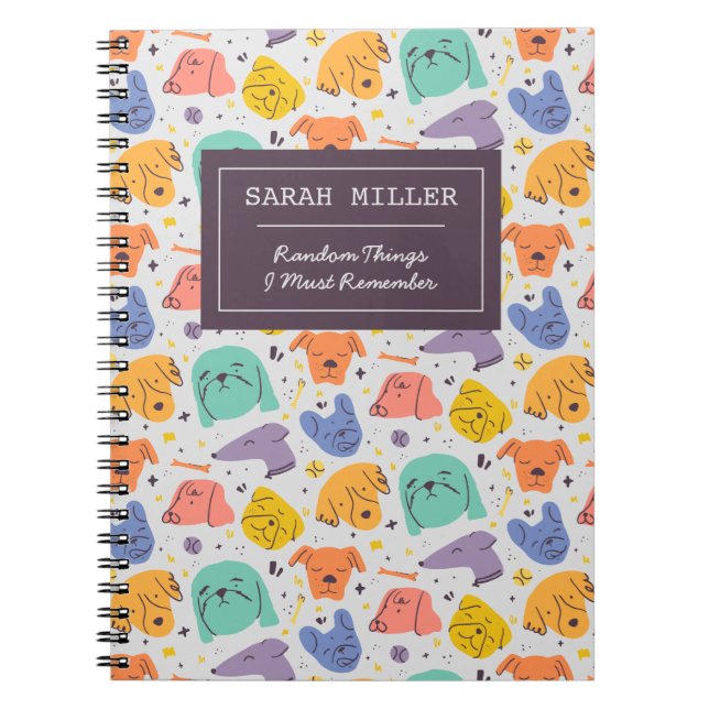 Personalised Dog Face Doodle Pattern Dog Lover Notebook (Front)