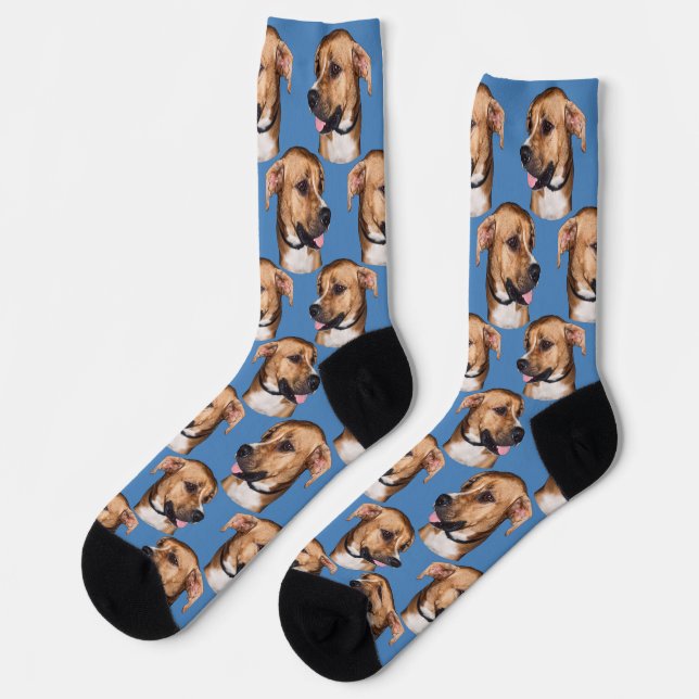 Personalised dog face photo Blue Cute Fun Pet Socks (Left)