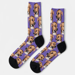 Personalised dog face photo Purple Cute Fun Pet Socks