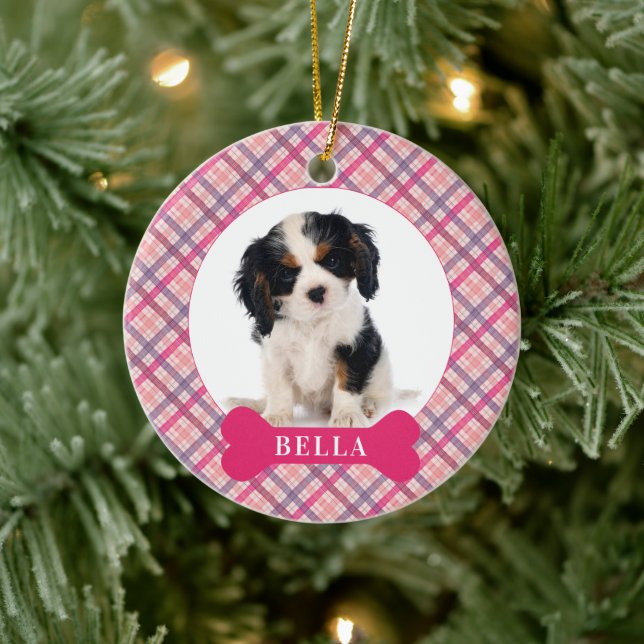 Personalised Dog Festive Plaid Holiday Photo Pet C Ceramic Tree Decoration (Tree)