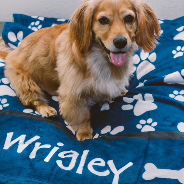 Personalised Dog Gift Paw Prints for Dog Moms Dads Fleece Blanket (BEST DOG GIFT EVER! Personalized cozy dog blankets. Select your fave color and add your pups name.)