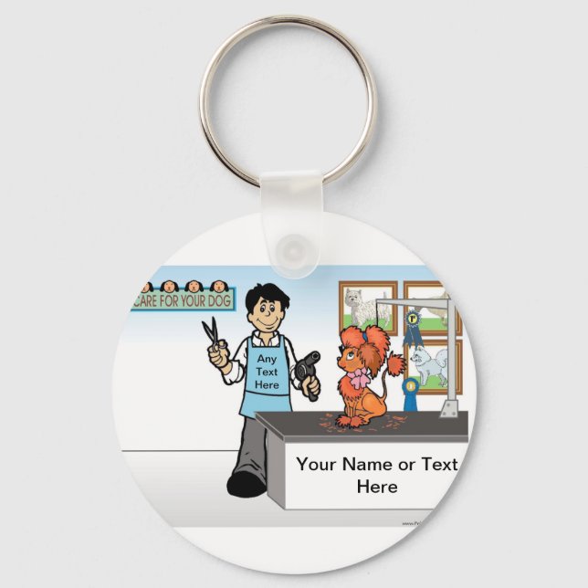Personalised Dog Groomer - Male Cartoon  Key Ring (Front)