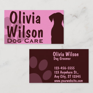 Personalised Dog Groomer Pink Burgundy Paw Print Business Card
