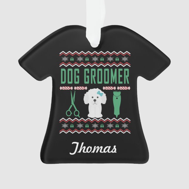 Personalised Dog Groomer Ugly Christmas Sweater Ornament (Front)