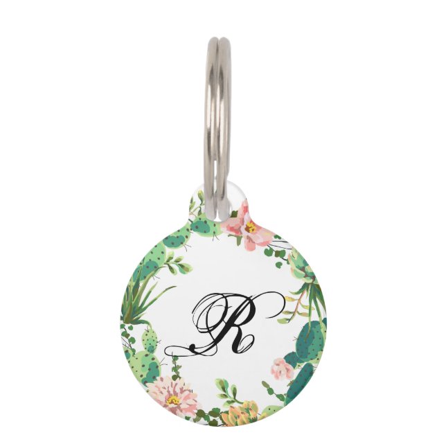 Personalised Dog ID Tag Bohemian Cactus Succulents (Front)