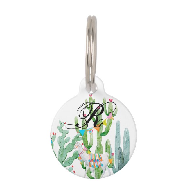 Personalised Dog ID Tag Boho Llama Bohemian Cacti (Front)