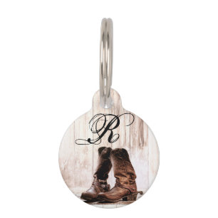 Personalised Dog ID Tag Boots Country Rustic Weste