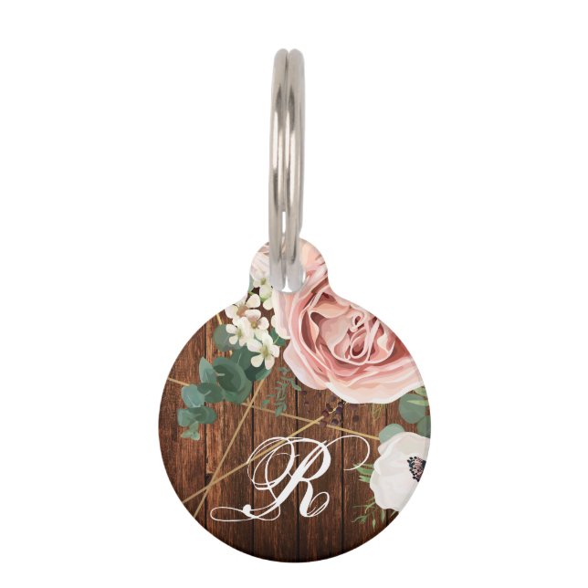 Personalised Dog ID Tag Geometric Garden Rose Barn (Front)