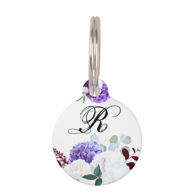 Personalised Dog ID Tag Lavender Hibiscus on Whi (Front)