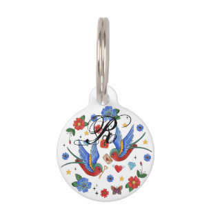 Personalised Dog ID Tag Traditional Bird Tattoo Sp