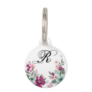 Personalised Dog ID Tag Tropical Flower on White