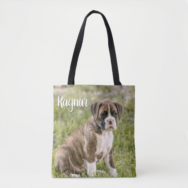 Personalised Dog Lover Gifts - Brindle Boxer Dog Tote Bag (Front)