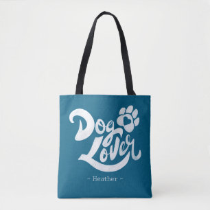 Personalised Dog Lover Hand-Lettered Ocean Blue Tote Bag