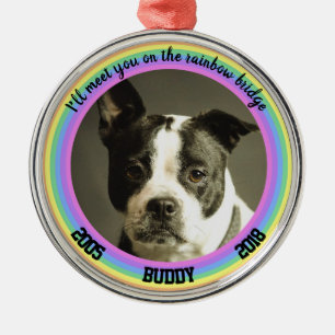 Personalised Dog Memorial Rainbow Bridge Christmas Metal Tree Decoration