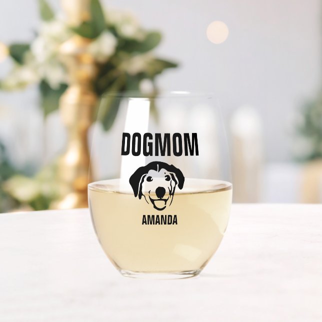 Personalised Dog Mum Custom Name Stemless Wine Glass (Insitu (Wedding))