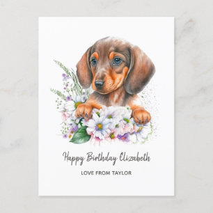 Personalised Dog Mum Dachshund Florals Birthday Postcard