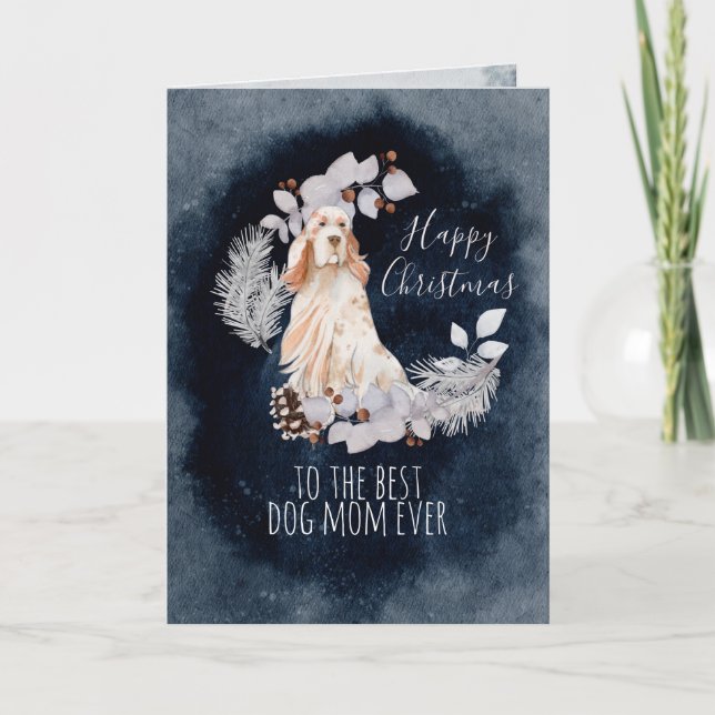 Personalised Dog Mum English Setter Holiday Card (Front)