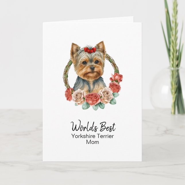 Personalised Dog Mum Yorkshire Terrier Mothers Day Holiday Card (Front)