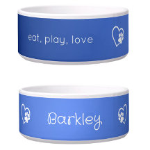 Personalised Dog Name Bowl Azure 'eat, play, love'