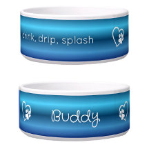 Personalised Dog Name Bowl Blue drink drip splash