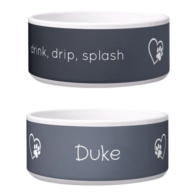 Personalised Dog Name Bowl Grey drink drip splash (Creator Uploaded)