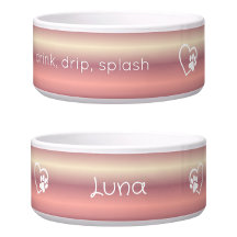Personalised Dog Name Bowl Peach drink drip splash