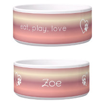 Personalised Dog Name Bowl Peach 'eat, play, love'