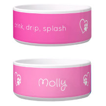 Personalised Dog Name Bowl Pink drink drip splash