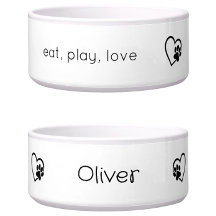 Personalised Dog Name Bowl White 'eat, play, love'