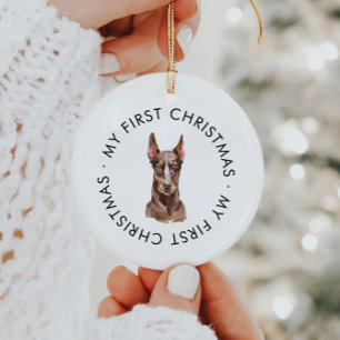 Personalised Dog Name Doberman My First Christmas Ceramic Tree Decoration