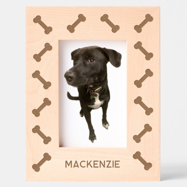 Personalised Dog Name Fun Bones Etched Frames (Fun personalized dog name bones pattern etched photo frame for dog lovers)