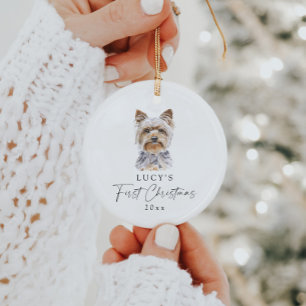 Personalised Dog Name Yorkie My First Christmas Ceramic Tree Decoration