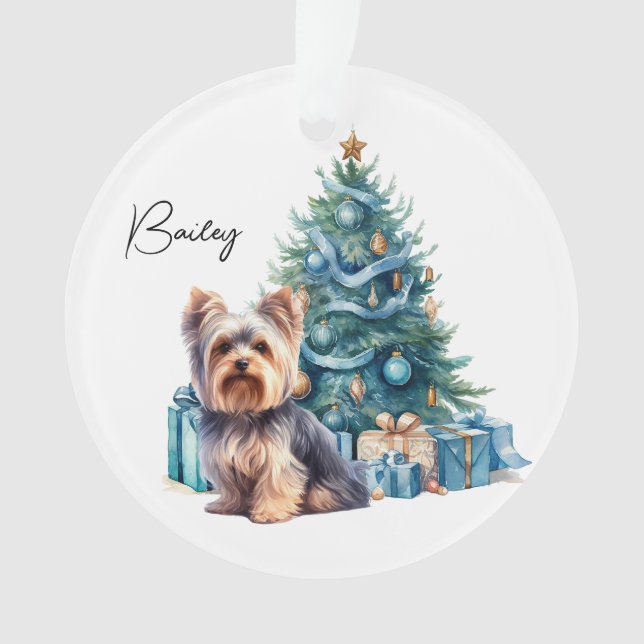 Personalised Dog Name Yorkie with Christmas Tree Ornament (Front)