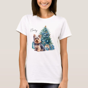Personalised Dog Name Yorkie with Christmas Tree T-Shirt