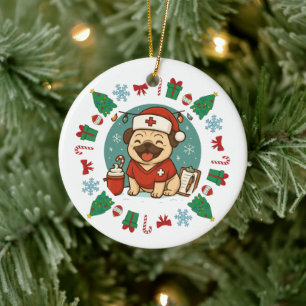 Personalised Dog Nurse Christmas Cute Holiday Pet Ceramic Tree Decoration