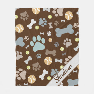 Personalised Dog Paw Bone Brown Fleece Blanket