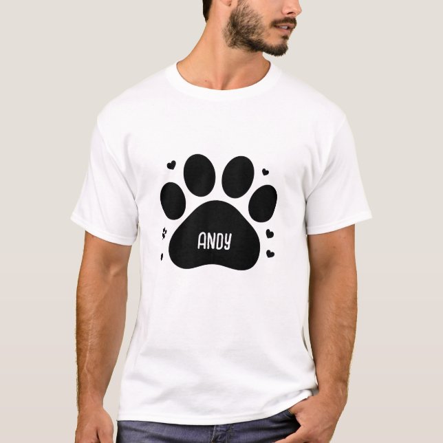 Personalised Dog Paw Print Custom Pet Name Gift T-Shirt (Front)