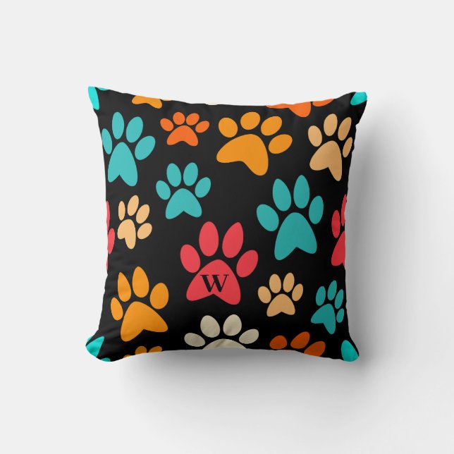 Personalised Dog Paw Print Monogram Dog Lover Cushion (Front)