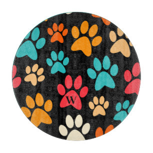 Personalised Dog Paw Print Monogram Dog Lover Cutting Board