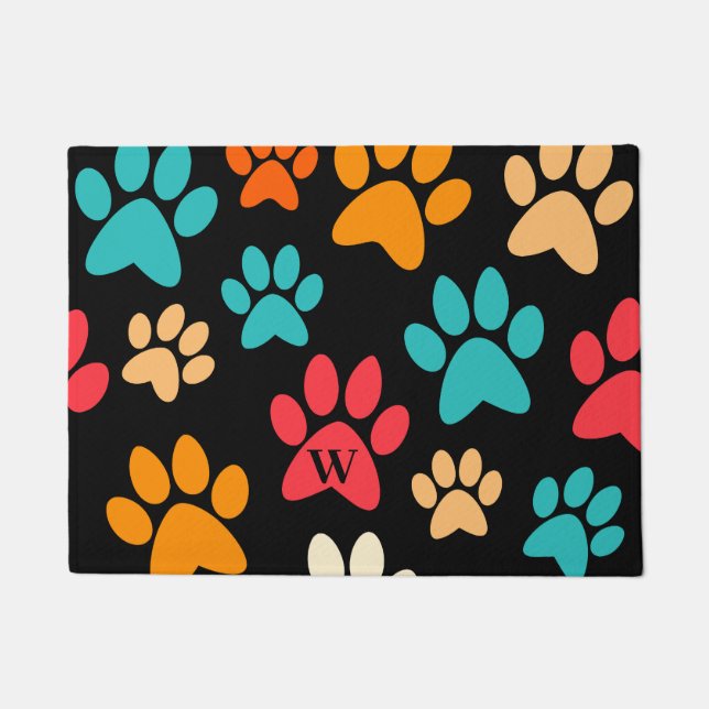 Personalised Dog Paw Print Monogram Dog Lover Doormat (Front)