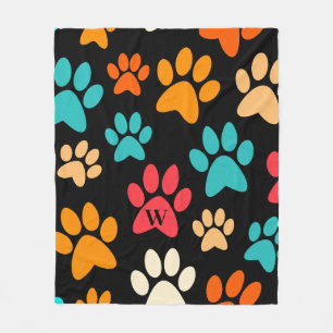 Personalised Dog Paw Print Monogram Dog Lover Fleece Blanket