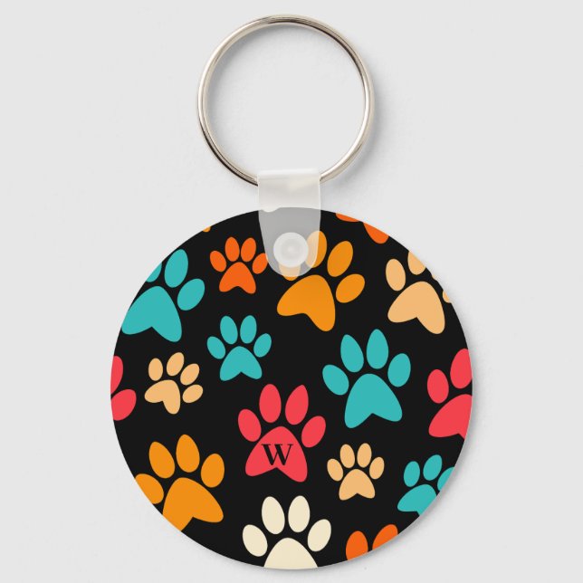 Personalised Dog Paw Print Monogram Dog Lover Key Ring (Front)