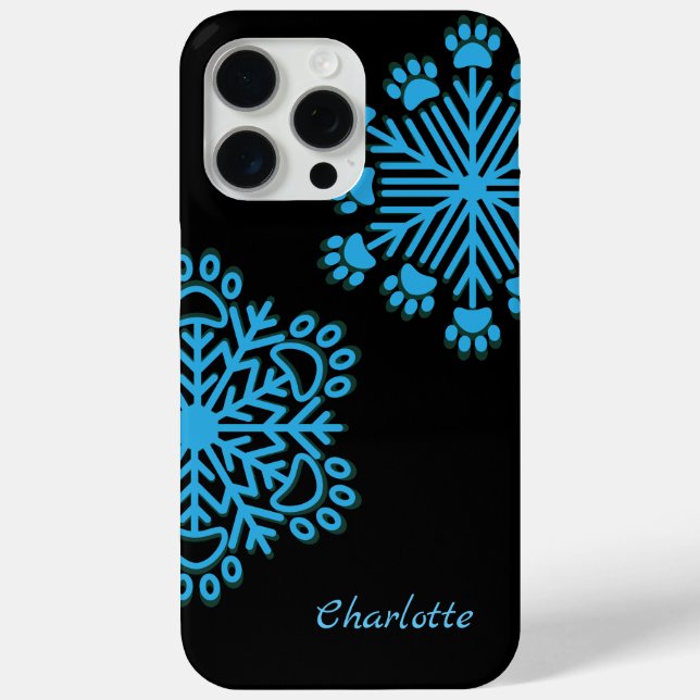 Personalised Dog Paw Snowflake Blue & Black Case-Mate iPhone Case (Back)