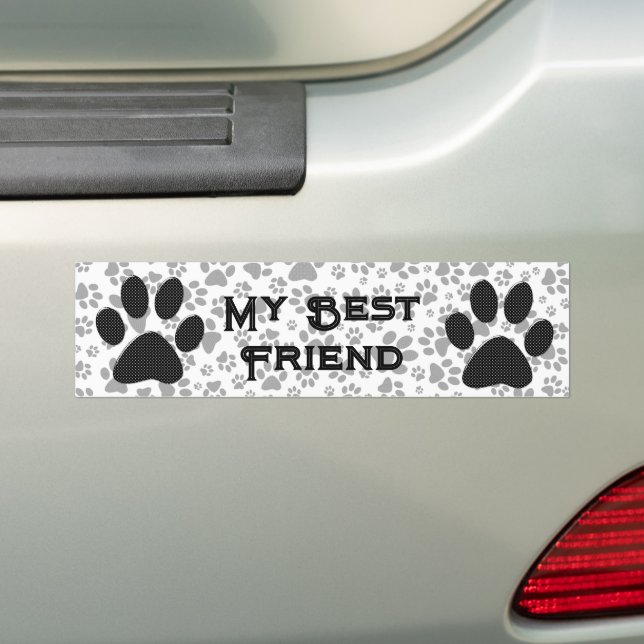 Personalised Dog Paws Black and White Polka Dot   Bumper Sticker (On Car)
