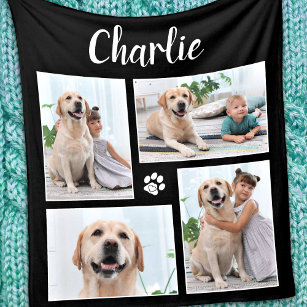 Personalised Dog Pet Lover 4 Photo Collage Fleece Blanket